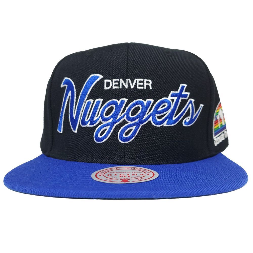 Denver Nuggets Mitchell &‎ Ness NBA Snapback Cap Hat Script Logo Black Blue NWT